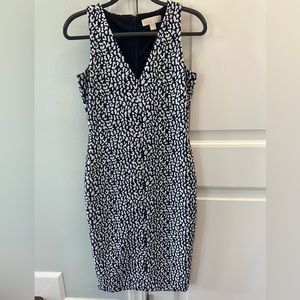 Michael Kors Leopard Print V-Neck Midi Dress, Blue & White